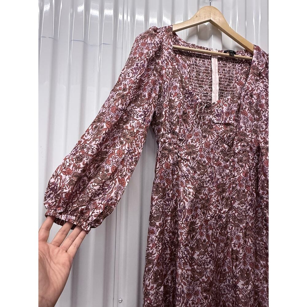J CREW pink purple Sweetheart puff long sleeve silky midi dress in Fête Floral - Picture 4 of 12